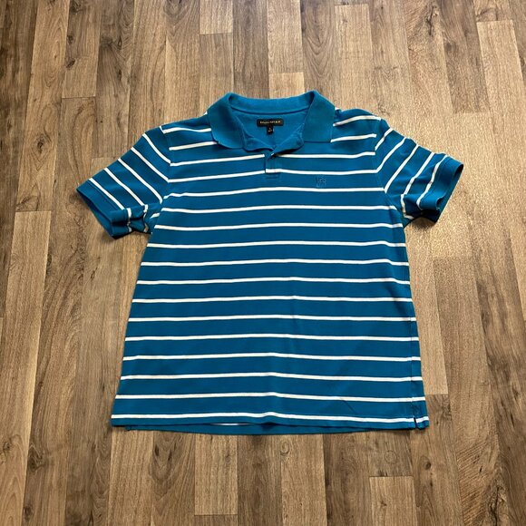Banana Republic Men's Large Blue Striped Knit Polo BR Logo - Picture 1 of 7